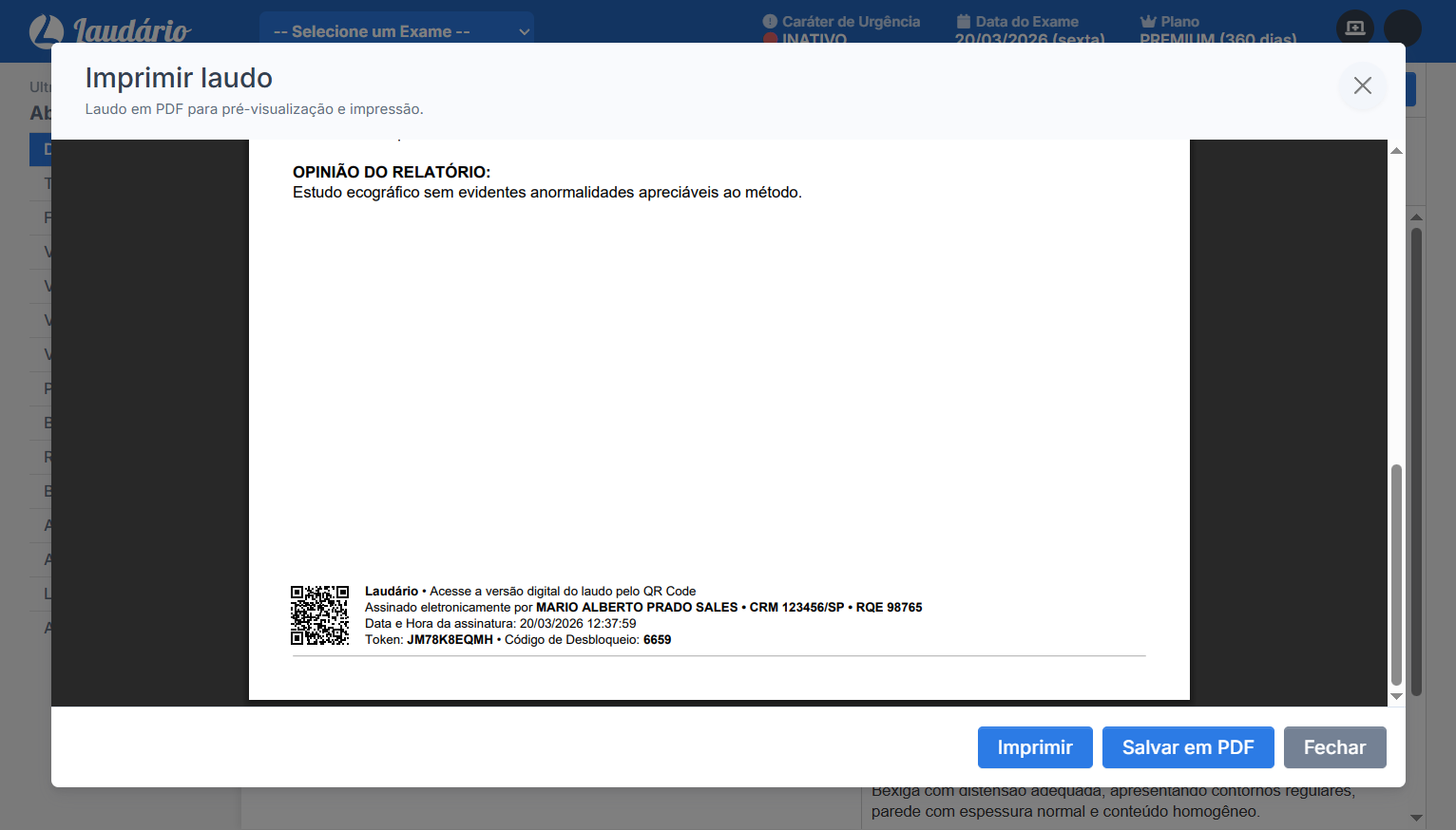 QR Code para validaÃ§Ã£o do laudo